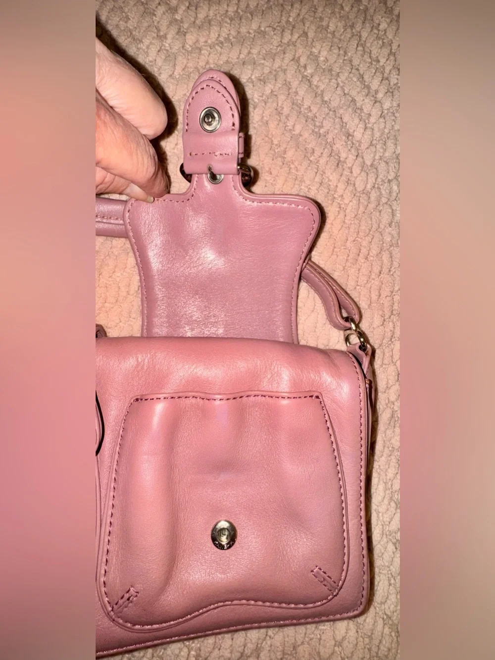 Cole Haan Vintage Mauve Pink Leather Double Pocket Shoulder Bag EUC